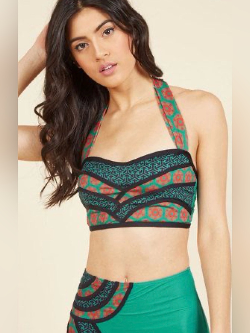 High Dive by ModCloth Set the Serene bathing suit top Small emerald Halter Neck